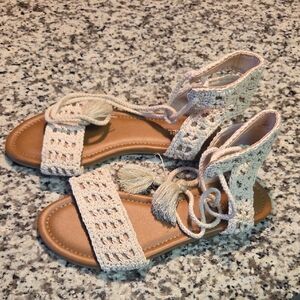 Cream Tie Front Sandals